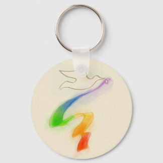 Hochzeitstaube mit Rainbow Ribbon Schlüsselanhänger