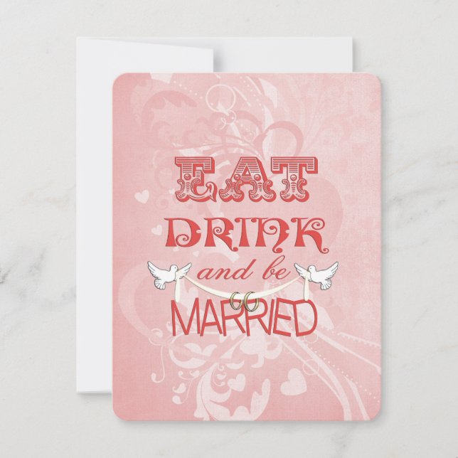 Hochzeitstauben auf Pfirsich Einladung (Vorderseite)