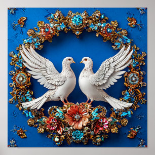Hochzeitstauben Liebessymbol Florale Romantik 💍🕊 Poster