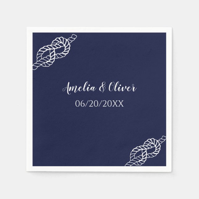 Hochzeitstaue Schiffsseil Weiß & Navy Blau Serviette (Vorderseite)