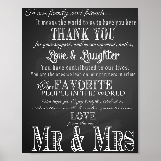 Hochzeitstempel "Danke" Vintage Tafel Poster (Vorne)