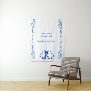 Hochzeitsteppich-Hintergrund Blau Saphir Glocken Wandteppich