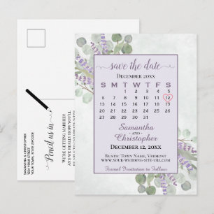Hochzeitstermin-Kalender Eukalyptus Lila Ankündigungspostkarte