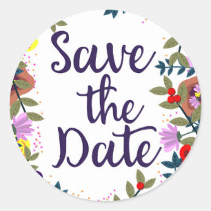 Hochzeitstermin merken Vintage Floral Reef Runder Aufkleber