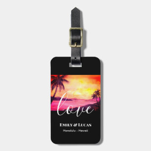 Hochzeitsthema Tropical Beach Sunset Watercolor Gepäckanhänger