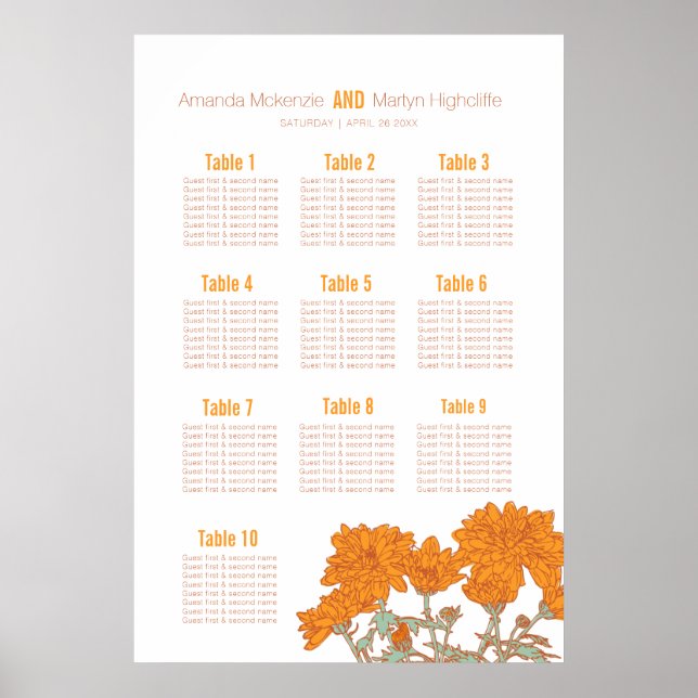 Hochzeitstich-Chrysanthemum-Orange-Blume Poster (Vorne)