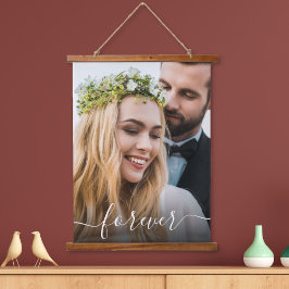 Hochzeitstich für ewig Weißes Skript-Foto-Overlay Wandteppich Mit Holzrahmen