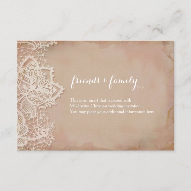 Hochzeitstich - Vintag rosa Begleitkarte (Vorderseite)