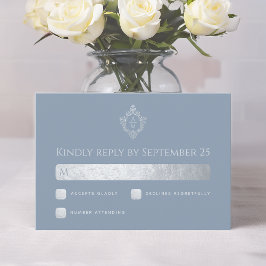 Hochzeitstich Wappen Dusty Blue Monogram Imitate S RSVP Karte