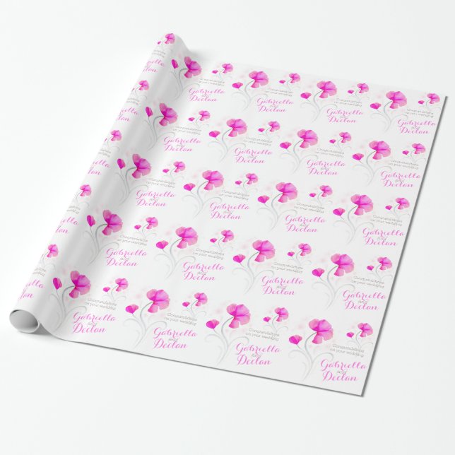 Hochzeitstich-Wildblume-Rosa-Graukunstfolie Geschenkpapier (Ungerollt)