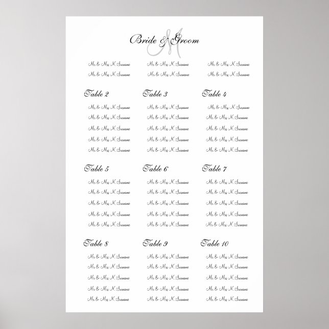 Hochzeitstichtabelle-Vorlage "Machen Sie sich selb Poster (Vorne)