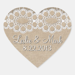 Hochzeitsticker für Burlap und Lace Shabby Herz-Aufkleber