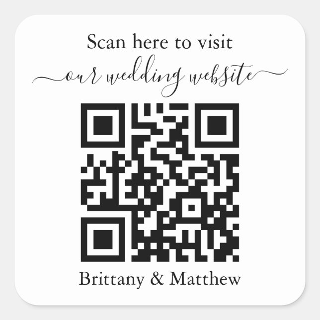 Hochzeitsticker für die QR-Code-Website Quadratischer Aufkleber (Vorderseite)