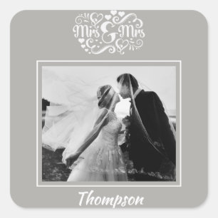 Hochzeitsticker für Foto Quadratischer Aufkleber