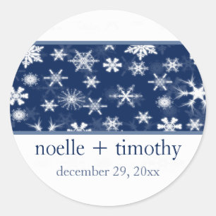 Hochzeitsticker für Navy und White Snowflakes Runder Aufkleber