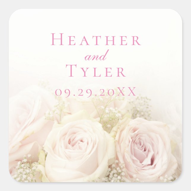 Hochzeitsticker für Rose Quadratischer Aufkleber (Vorderseite)