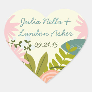 Hochzeitsticker für Vintage Flora und Fauna Herz-Aufkleber