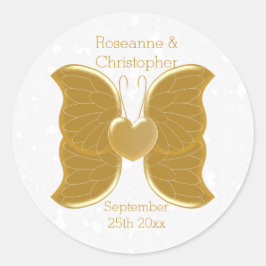 Hochzeitsticker Gold Butterfly Herzdesign Runder Aufkleber