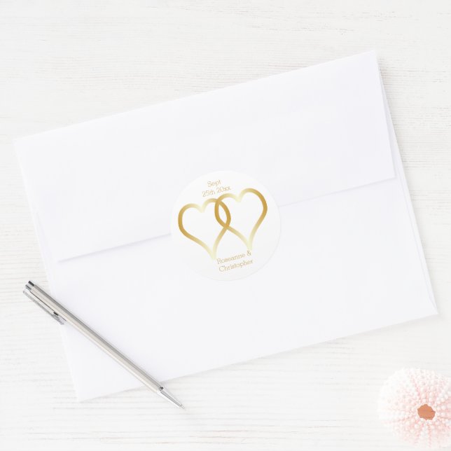Hochzeitsticker Gold Hearts Runder Aufkleber (Umschlag)