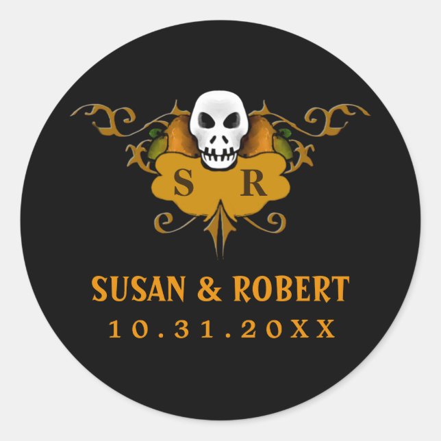 Hochzeitsticker - Halloween-Schädel Runder Aufkleber (Vorderseite)