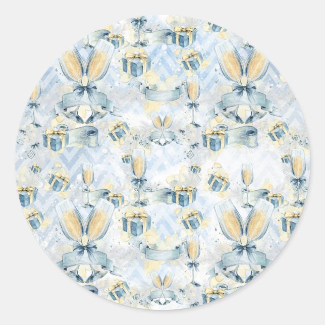 Hochzeitsticker mit Champaigne und Präsenzen Runder Aufkleber (Vorderseite)