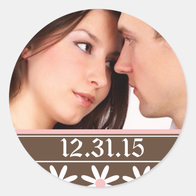 Hochzeitsticker mit Ihrem Foto Runder Aufkleber (Vorderseite)