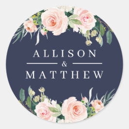 Hochzeitsticker mit rosafarbenem Blütenriss Runder Aufkleber