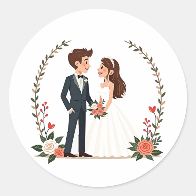 Hochzeitsticker Runder Aufkleber (Vorderseite)