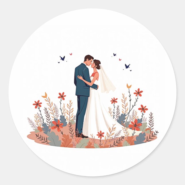 Hochzeitsticker Runder Aufkleber (Vorderseite)