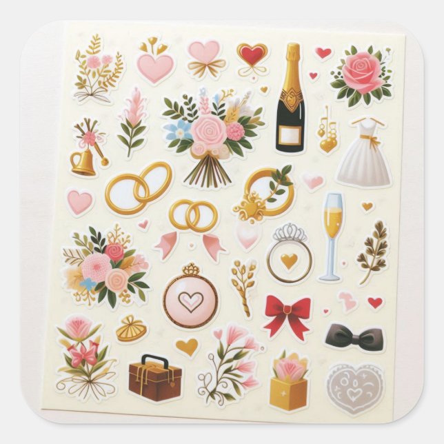 "Hochzeitsticker-Set" Quadratischer Aufkleber (Vorderseite)