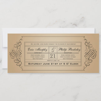 Hochzeitsticket-Einladung im Vintage-Stil Einladung