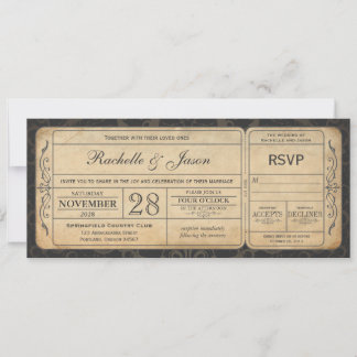 Hochzeitsticket-Einladung im Vintage-Stil mit RSVP Einladung