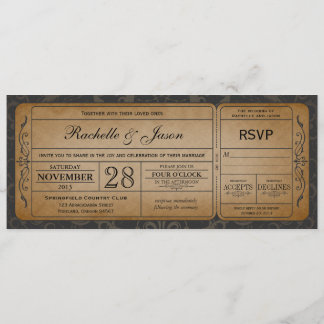 Hochzeitsticket-Einladung im Vintage-Stil mit RSVP Einladung