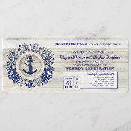 Hochzeitsticket für Navy Nautical Anchor Boarding Einladung