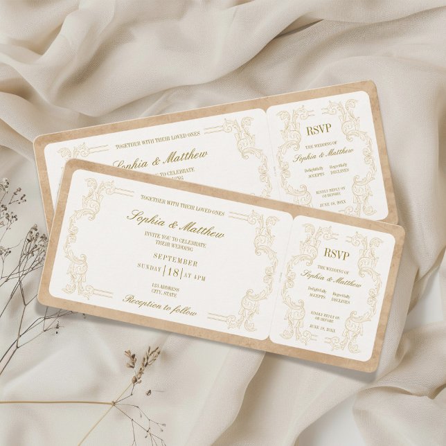 Hochzeitsticket mit Rückantwort  Einladung (Vintage Wedding Ticket with RSVP Invitation)