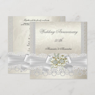 Hochzeitstil Cream White Pearl Lace Diamond Einladung