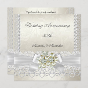 Hochzeitstil Cream White Pearl Lace Diamond Einladung