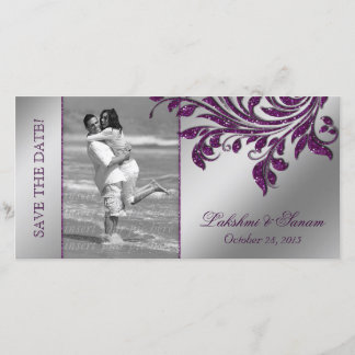 Hochzeitstil-Fotokarte Save the Date Leaf Lila Sil