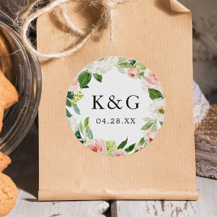 Hochzeitstile Rosa Blumenreath Runder Aufkleber
