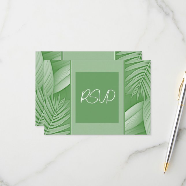 Hochzeitstipendium RSVP Response Card Tropical Gre (Vorderseite/Rückseite Beispiel)