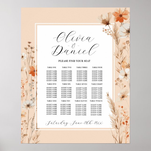 Hochzeitstisch 12 Bohemische Boho Florals Poster (Vorne)