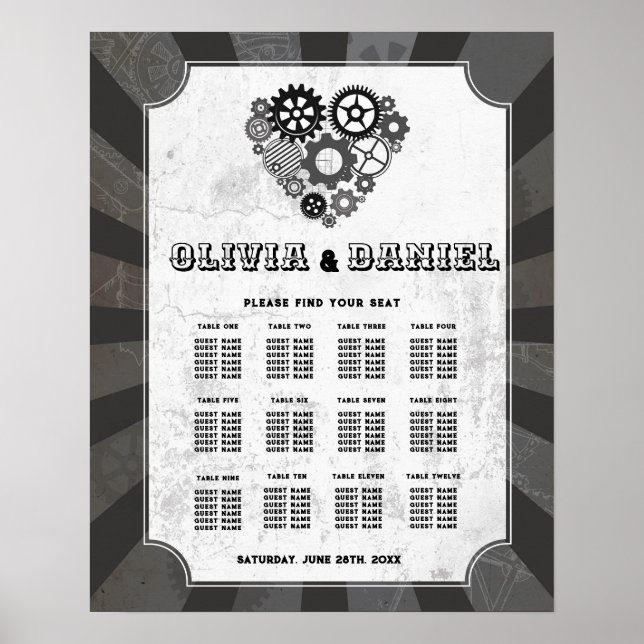 Hochzeitstisch 12 Steampunk-Hochzeitsherzen Poster (Vorne)