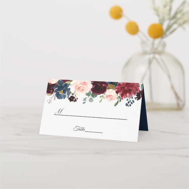 Hochzeitstisch der Blush Navy Platzkarte (Vorderseite)