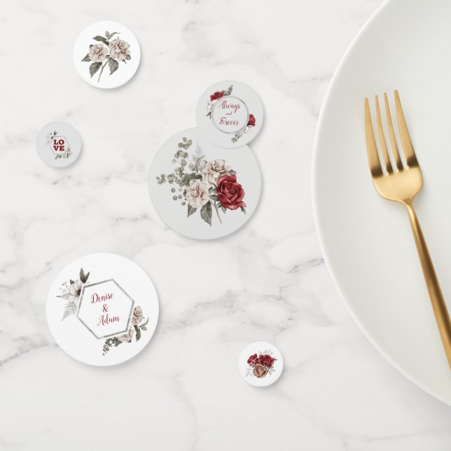 Hochzeitstisch für Burgund, Rose und Weiße Rosen Konfetti (Gruppe)