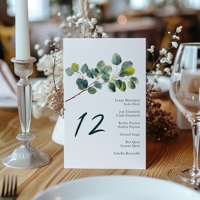 Hochzeitstisch für die Eukalyptus-Zweigstelle Einladung (Eucalyptus branch wedding table seating chart invitation)