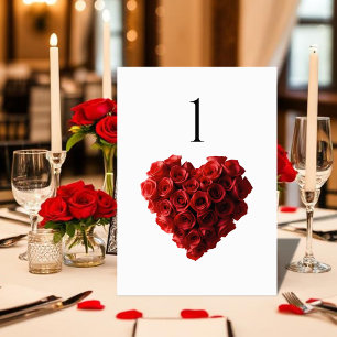 Hochzeitstisch-Nummer-Herzförmige rote Rosen- Tischnummer