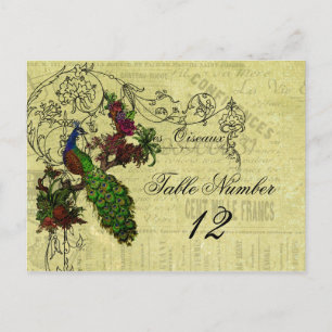 Hochzeitstisch-Nummern-Postkarte mit Vintage-Pfau- Postkarte