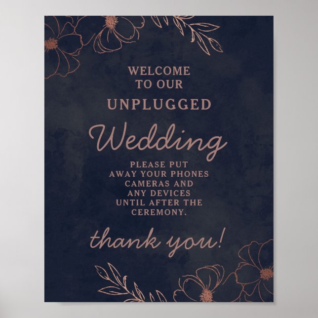 Hochzeitstisch-Sign für Navy Blue & Rose Gold Poster (Vorne)
