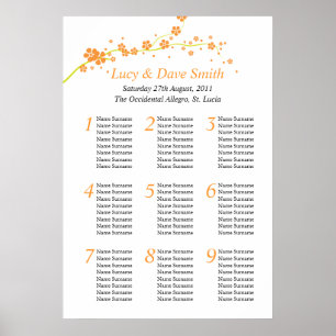 Hochzeitstisch-Sitzplan für grüne und orangefarben Poster