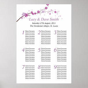 Hochzeitstisch-Sitzplan für lila Blume Poster